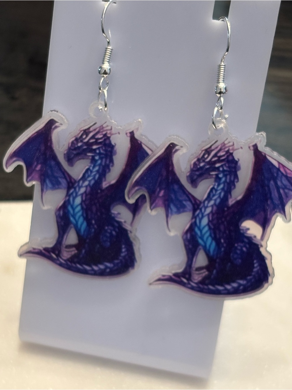 Purple Dragon Earrings | Acrylic Dangle | Silver Hooks